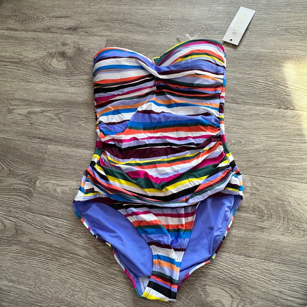 Anne Cole Multicolor Striped Strapless One-Piece Swimsuit - Purple Lining